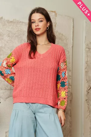 wholesale clothing plus crochet multi colored granny sleeve sweater davi & dani