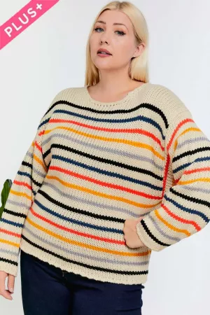 wholesale clothing plus stripe round neck long sleeve sweater davi & dani
