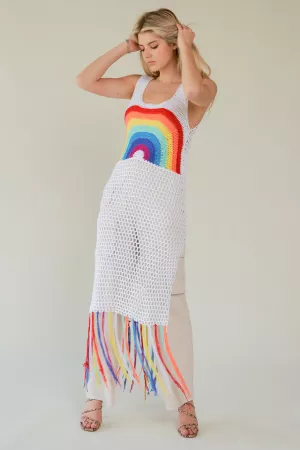 wholesale clothing rainbow tassel mesh crochet cover up knit dress davi & dani