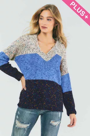 wholesale clothing plus color block long sleeve sweater knit top davi & dani
