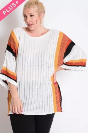 wholesale clothing plus stripe boxy loose fit ribbed knit sweater davi & dani