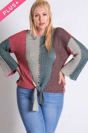wholesale clothing plus colorblock striped open fishnet cozy sweater davi & dani