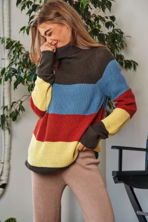 wholesale clothing color block stripe turtleneck cozy knit sweater davi & dani