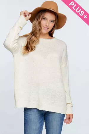 wholesale clothing plus solid round neck long sleeve loose sweater davi & dani