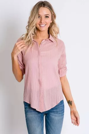 wholesale clothing subtle stripe roll up sleeve button down shirt davi & dani