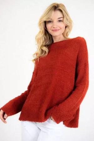 wholesale clothing solid textured crew neck long sleeve sweater top davi & dani