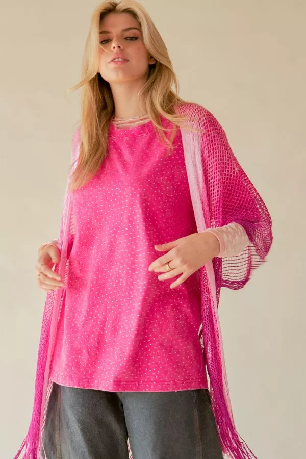 wholesale clothing mesh tessel 1/2 sleeve loose fit kimono cover up davi & dani