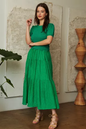 wholesale clothing crochet puff short sleeve skirt detail maxi dress davi & dani