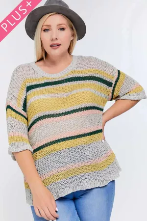 wholesale clothing plus color block round neck short sleeve sweater davi & dani
