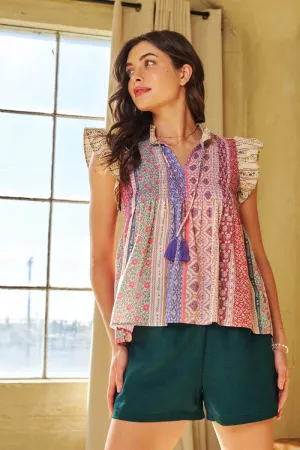 wholesale clothing mixed wallpaper printed flutter sleeve top davi & dani