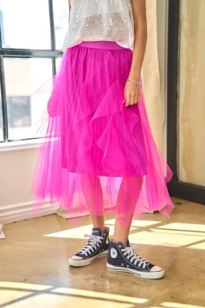 wholesale clothing a-line fairy ruffle elastic waistband midi skirt davi & dani