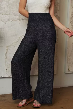 wholesale clothing foil wide leg textured stretch fabric long pants davi & dani
