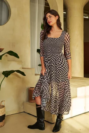 wholesale clothing printed checker mesh flowy skirt maxi dress davi & dani