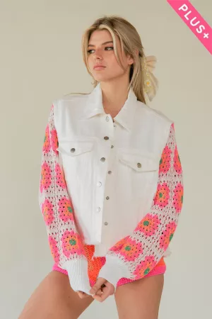 wholesale clothing plus crochet long-sleeve denim jacket light denim davi & dani