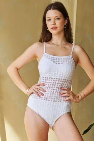 wholesale clothing solid crochet sleeveless one piece swimsuit davi & dani