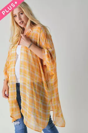 wholesale clothing plus plaid 3/4 sleeve loose fit kimono cover up davi & dani