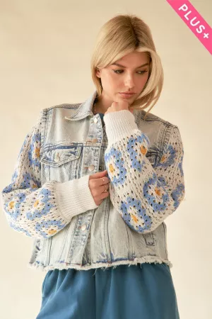 wholesale clothing plus crochet long-sleeve denim jacket light denim davi & dani