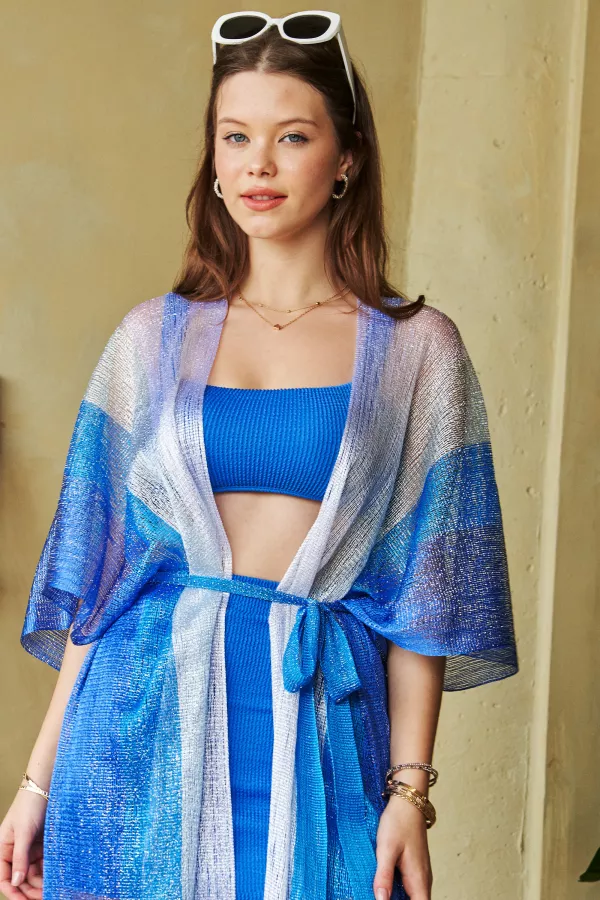 wholesale clothing glitter mesh short sleeve loose fit kimono davi & dani