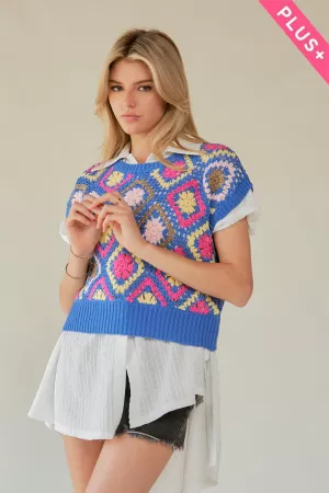 wholesale clothing plus crochet sleeveless round neck knit top davi & dani