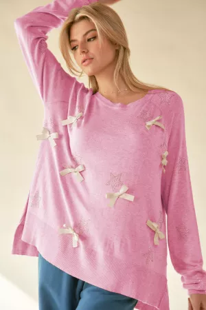 wholesale clothing side slit rhinestone star ribbon knit sweater davi & dani