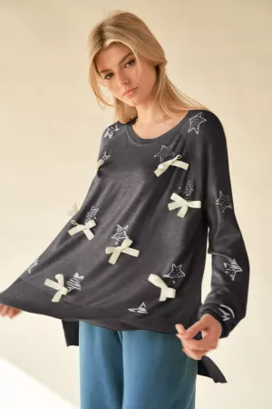 wholesale clothing side slit rhinestone star ribbon knit sweater davi & dani