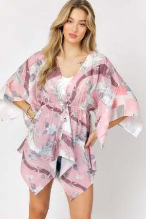 wholesale clothing printed button down v neck assysmetrical kimono davi & dani