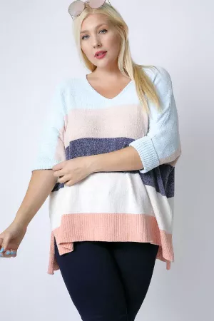 wholesale clothing plus multi stripe colorblock loose fit sweater davi & dani