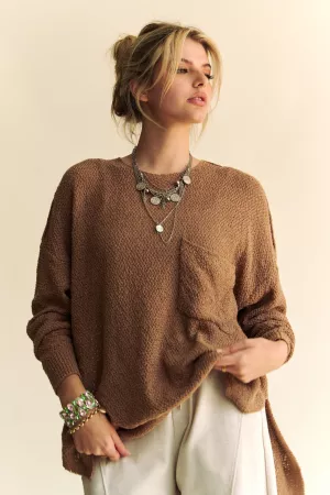 wholesale clothing textured yarn detail relaxed fit easy sweater top davi & dani