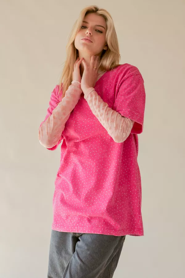 wholesale clothing glitter pattern short sleeve round neck top davi & dani