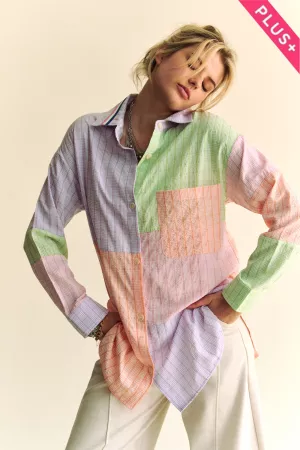 wholesale clothing plus multi plaid color block button front shirt davi & dani