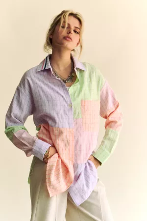 wholesale clothing multi color plaid color block button front shirt davi & dani