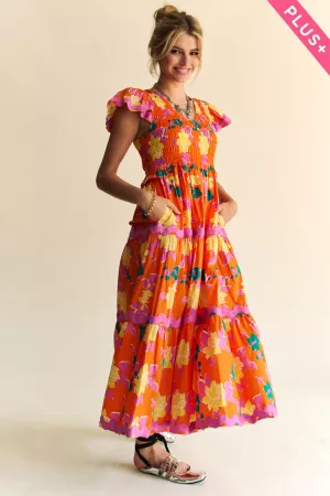 wholesale clothing plus bold floral flutter sleeve midi dress davi & dani