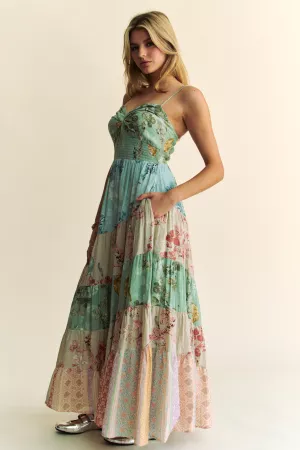 wholesale clothing ethnic floral mix matched tiered maxi dress davi & dani