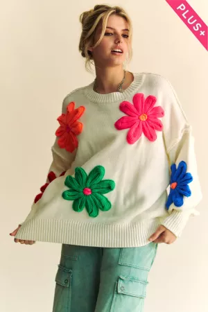 wholesale clothing plus multi-color knit floral pullover sweater top davi & dani