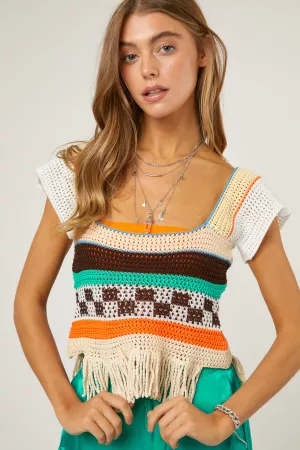 wholesale clothing crochet knit color block hollow out crop top davi & dani