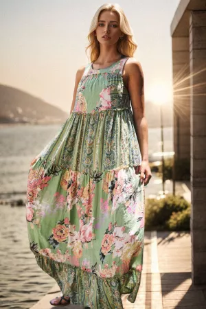 wholesale clothing floral boho stripe mixed full skirt mixi dress davi & dani