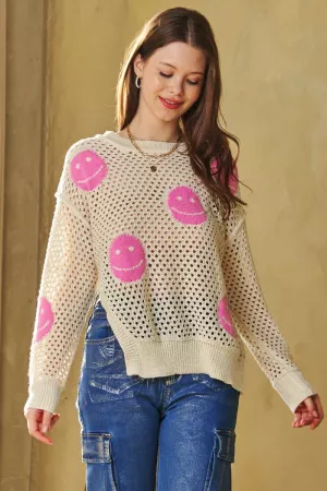 wholesale clothing open knit drop shoulder split hem sweater top davi & dani