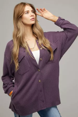 wholesale clothing brused waffle knit utility long sleeve top shirt davi & dani