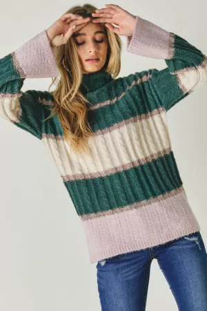 wholesale clothing color block mock neck long sleeve sweater davi & dani