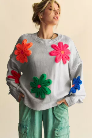 wholesale clothing multi-color knit floral pullover sweater top davi & dani