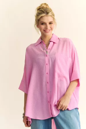 wholesale clothing textured pleated collar button front easy shirt davi & dani