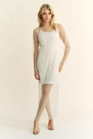 wholesale clothing mesh pearl rhinestone cover up with inner dress davi & dani