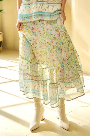 wholesale clothing spring floral print elastic ruffled maxi skirt davi & dani