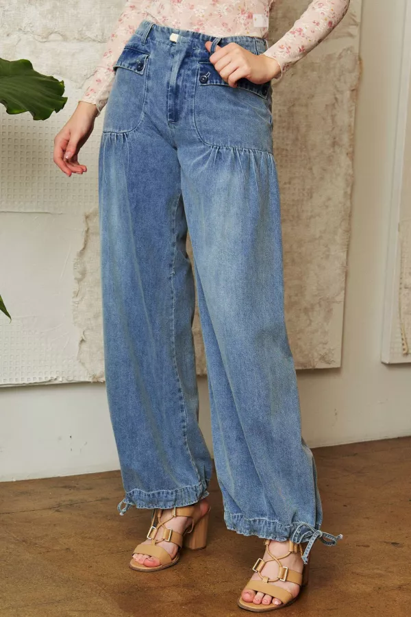 wholesale clothing wide opening adjustable mid high waist denim pants davi & dani