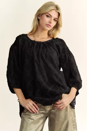 wholesale clothing solid mesh round neck long bell sleeves top blouse davi & dani