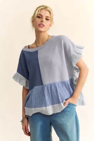 wholesale clothing mix match textured ruffle detail knit sweater top davi & dani