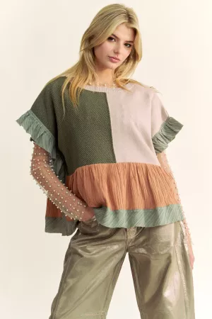 wholesale clothing mix match textured ruffle detail knit sweater top davi & dani