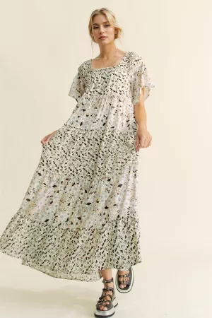 wholesale clothing floral mixed ruffle detail ruffle sleeve mididress davi & dani