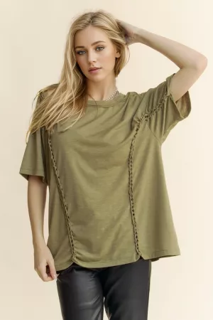 wholesale clothing solid braided insert detail drop shoulder top davi & dani