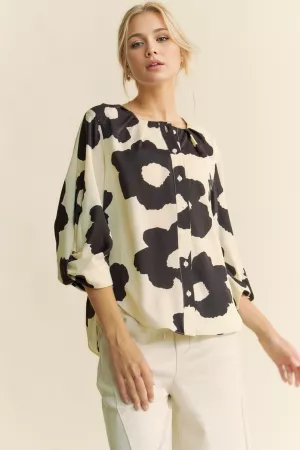 wholesale clothing floral long sleeve button down loose fit shirt davi & dani